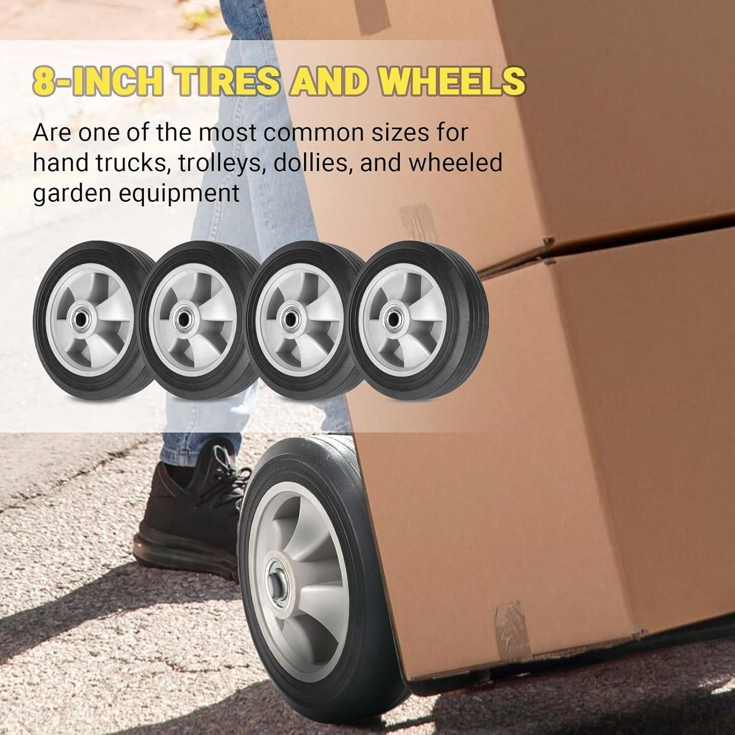 4-Pack Solid Rubber Tires 8" x 2" - Reliable, Heavy-Duty Replacement for Your...