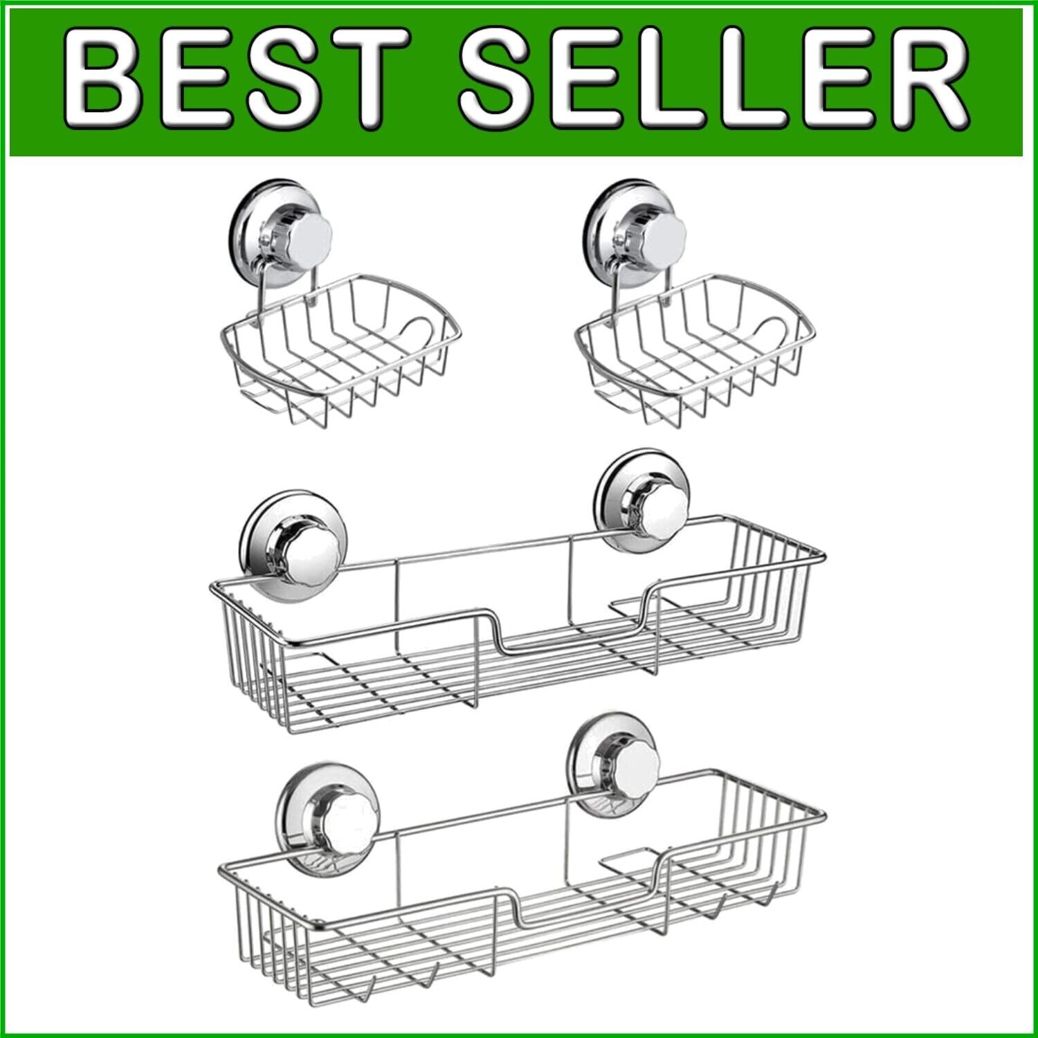 Elegant Waterproof Shower Organizer Pack - 2 Suction Cup Caddies + 2 Soap Dishes