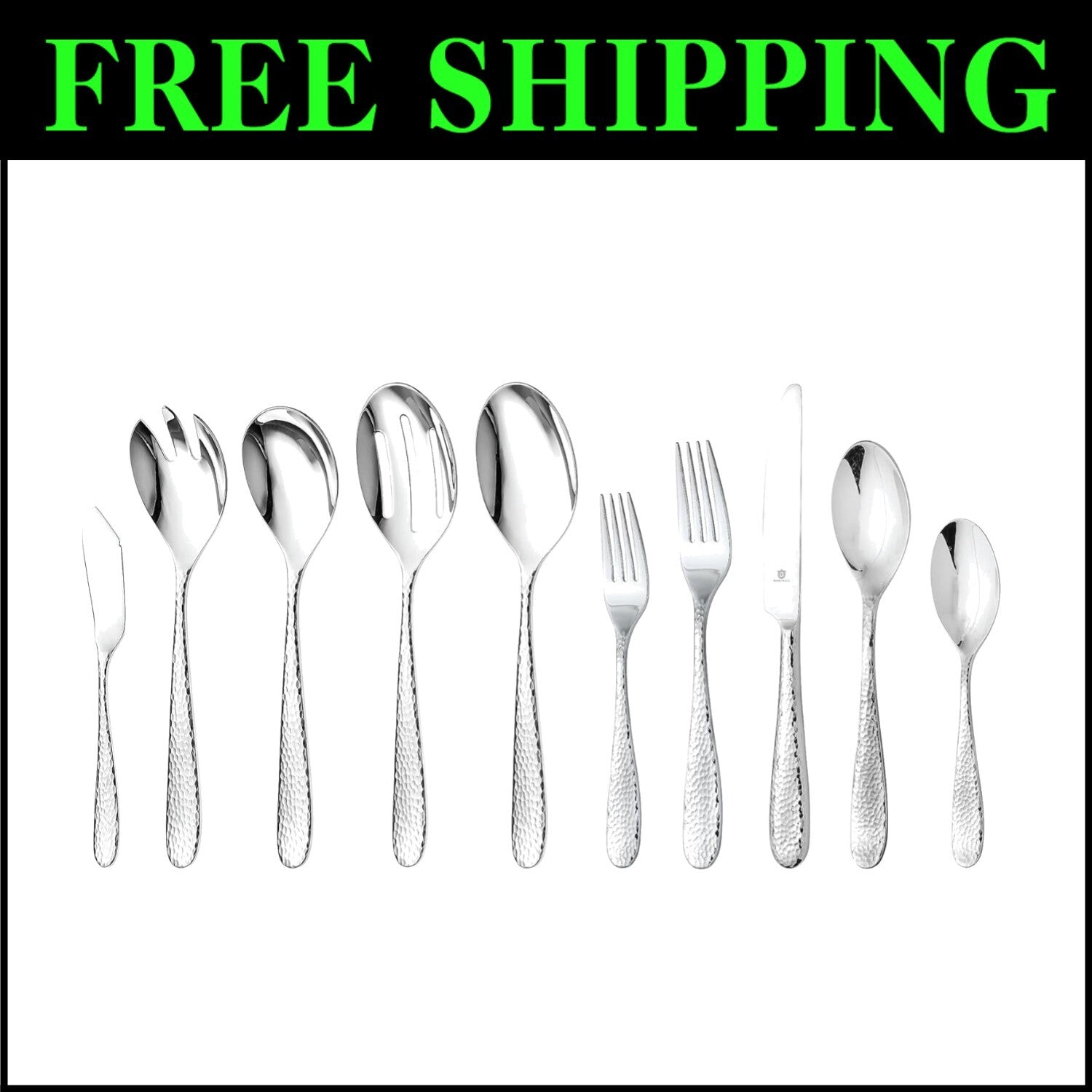 Luxury 18/10 Stainless Steel Dining Set - Fidenza Hammered 45-Piece Collection