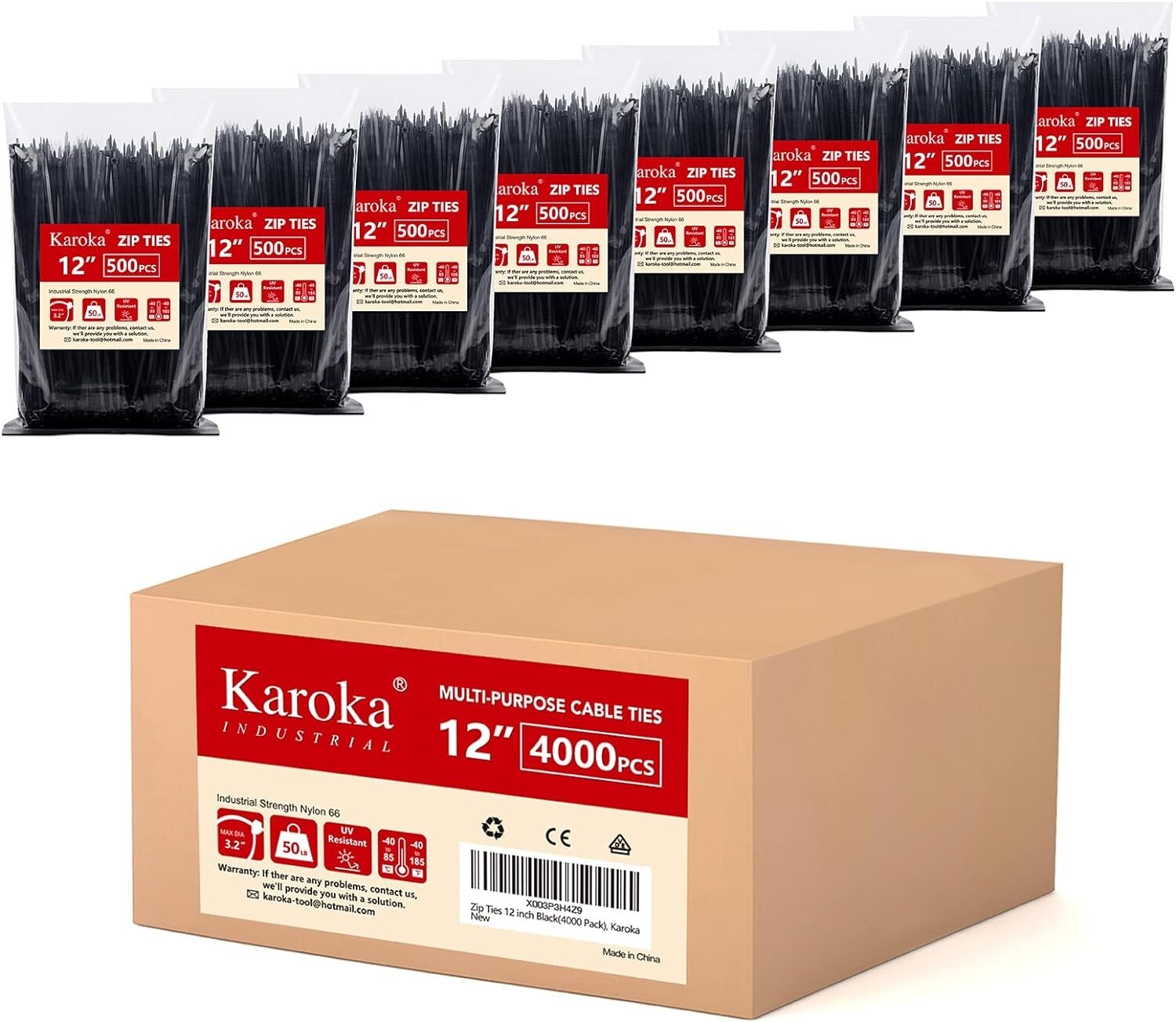 Premium 12" Black Zip Ties 4000 Pack - Durable, Versatile, and Eco-Friendly