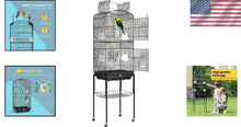 Load image into Gallery viewer, 64-Inch Black Bird Cage with Play Top &amp; Rolling Stand for Parrots and More