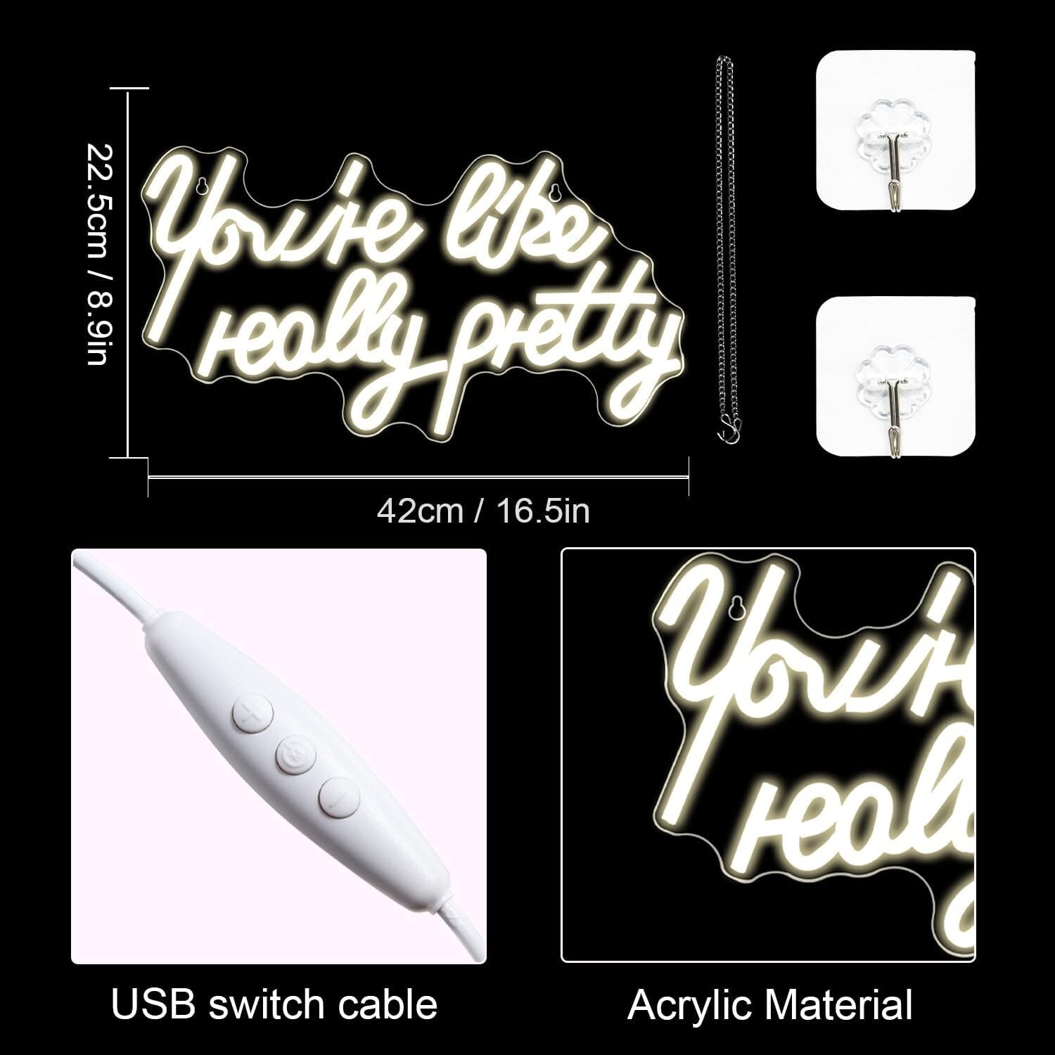 Elegant 'You're Like Really Pretty' Neon Light - Wall Mount with Hooks Included