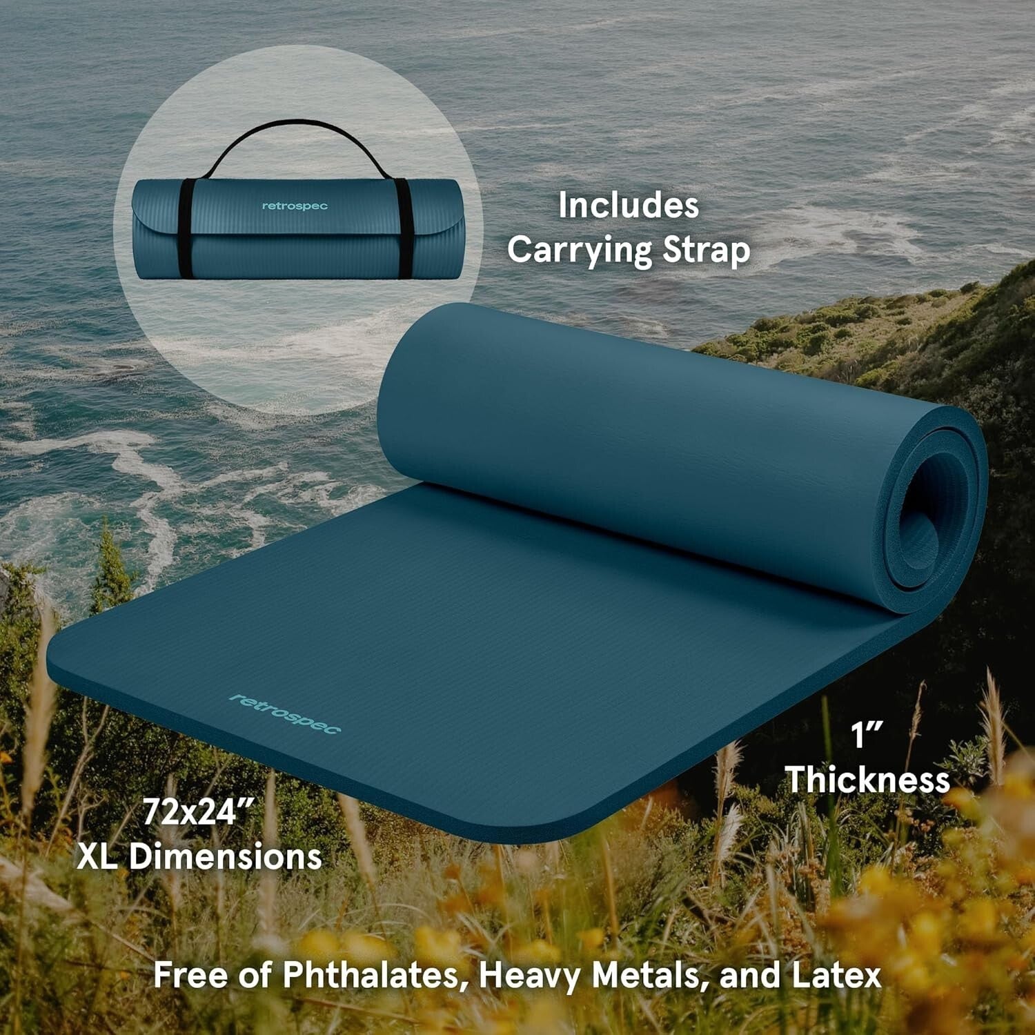Solana 1" Thick Yoga Mat - Durable, Non-Slip with Nylon Strap for All Workouts