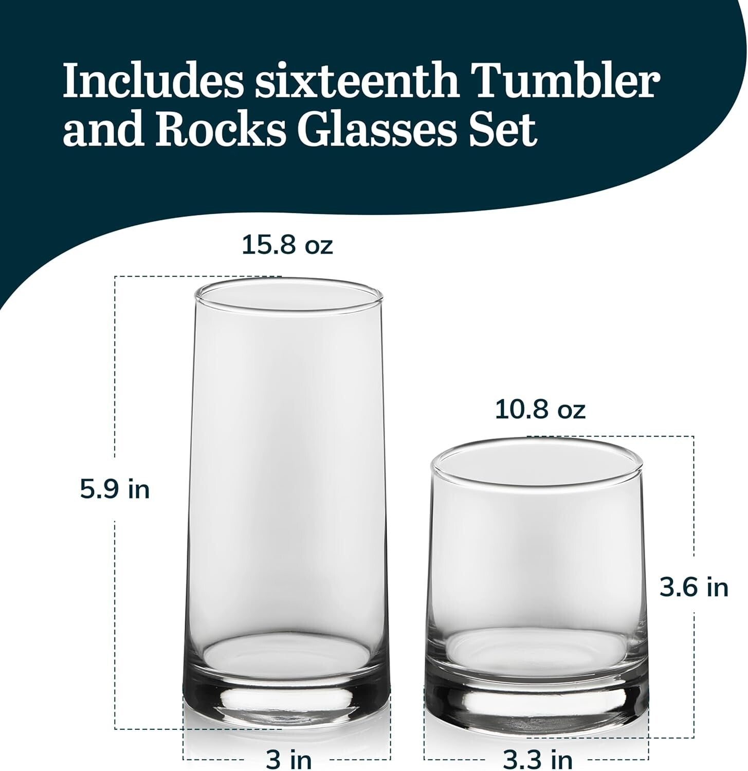 Sophisticated 16-Piece Glassware Set: Tumblers & Rocks Glasses for Entertaining
