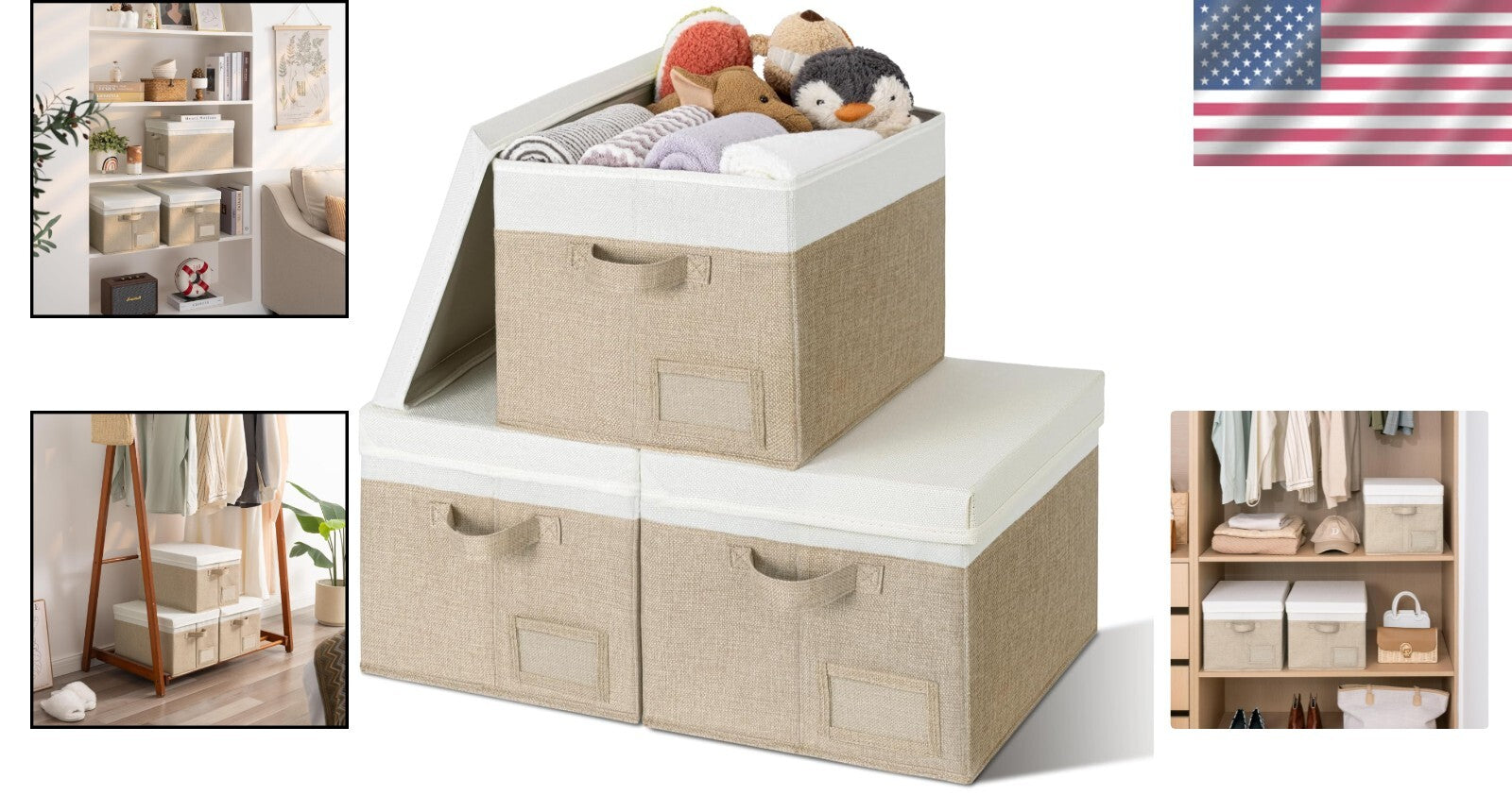 Functional Jumbo Storage Bins with Lids - 3-Pack Khaki & Ivory Storage Solution