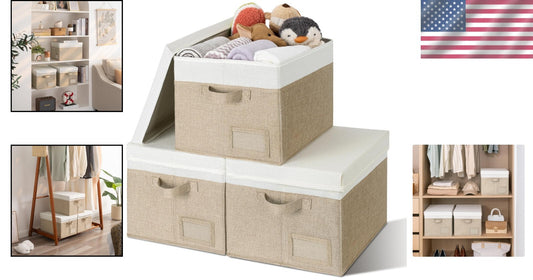 Functional Jumbo Storage Bins with Lids - 3-Pack Khaki & Ivory Storage Solution