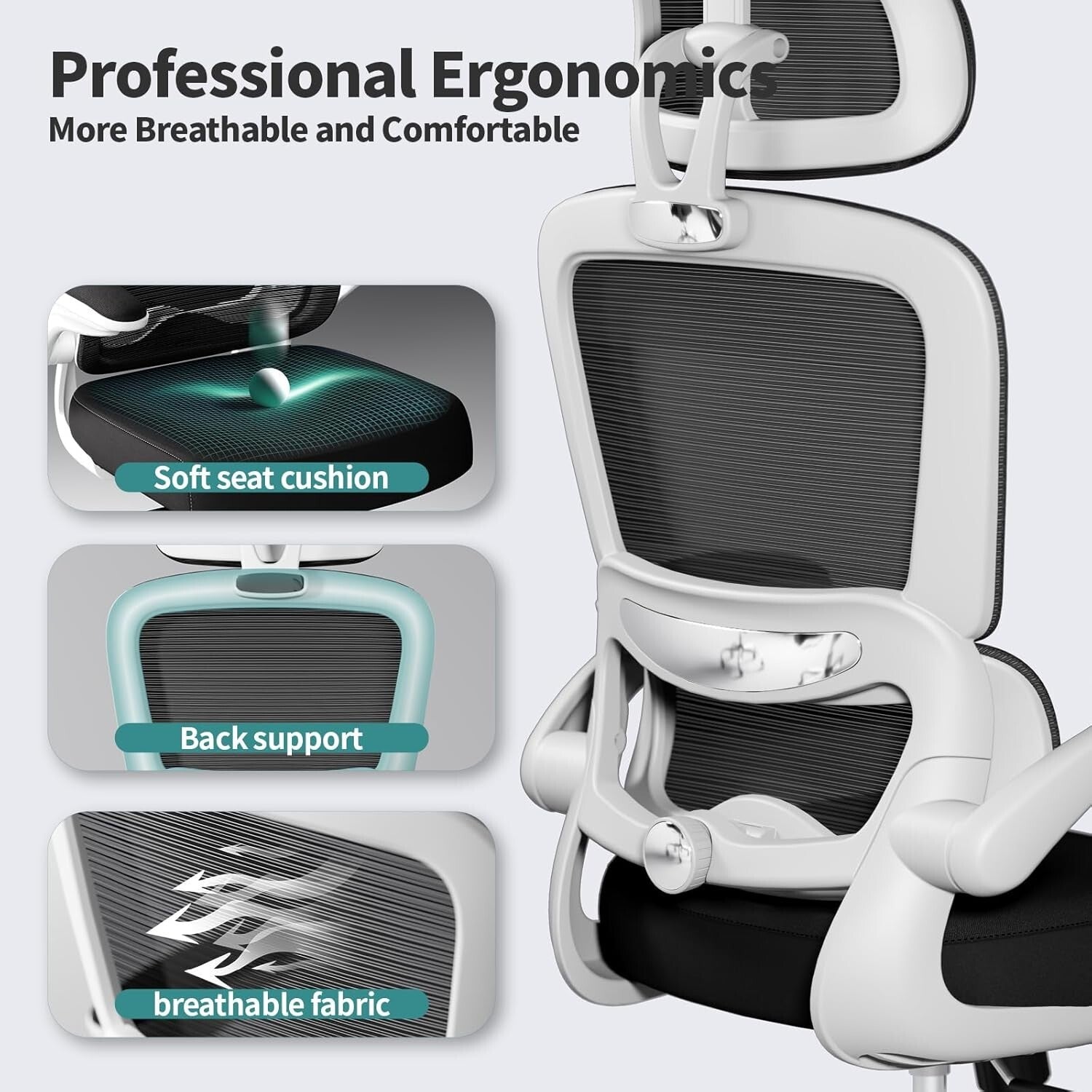 High Back Ergonomic Desk Chair with 360-Degree Swivel, Easy Assembly, 330 LBS