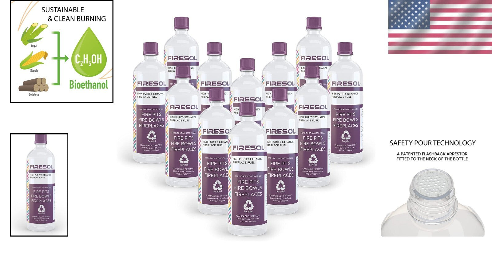 Plant-Based Ethanol Fuel 12 x 1L - Ideal for Indoor Fireplaces & Stoves