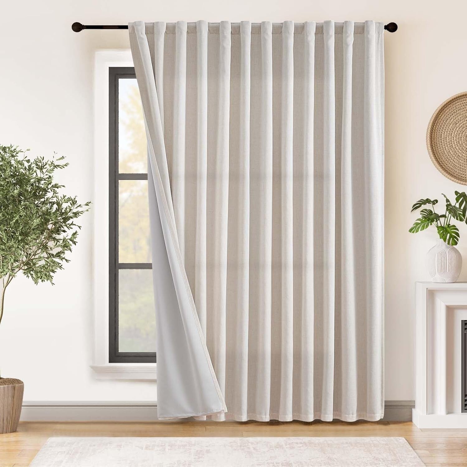 Chic 100x84 Linen Blackout Curtains with Gray Light-Blocking, Easy Hang Design