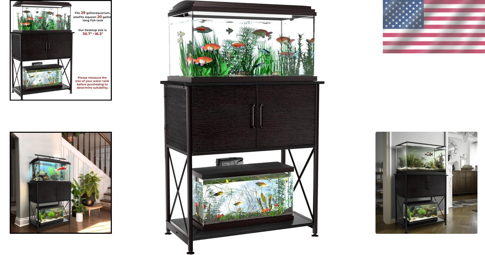 Dual-Level 20-29 Gallon Fish Tank Stand with Modern Design and Storage Solutions
