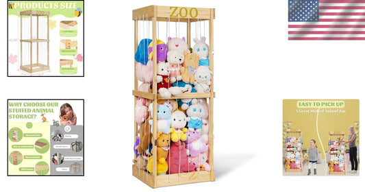 Portable Wooden Stuffed Animal Cage with Accessory Band - Playroom Essential
