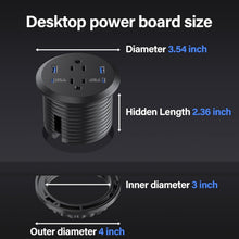 Load image into Gallery viewer, Compact Recessed Power Grommet with 2 AC Outlets &amp; 4 USB Ports - Easy Install