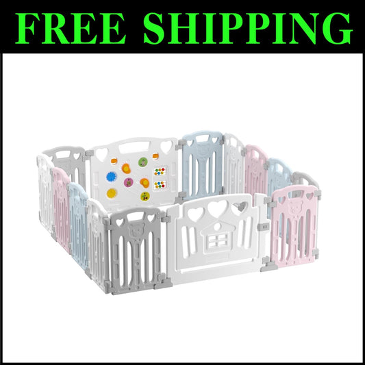 Spacious Multicolour Baby Playpen - Safe 14-Panel Activity Centre for Toddlers
