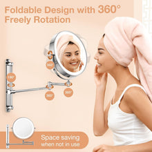 Load image into Gallery viewer, Stylish 8.5" Lighted Vanity Mirror with 360° Swivel and Magnification for Makeup