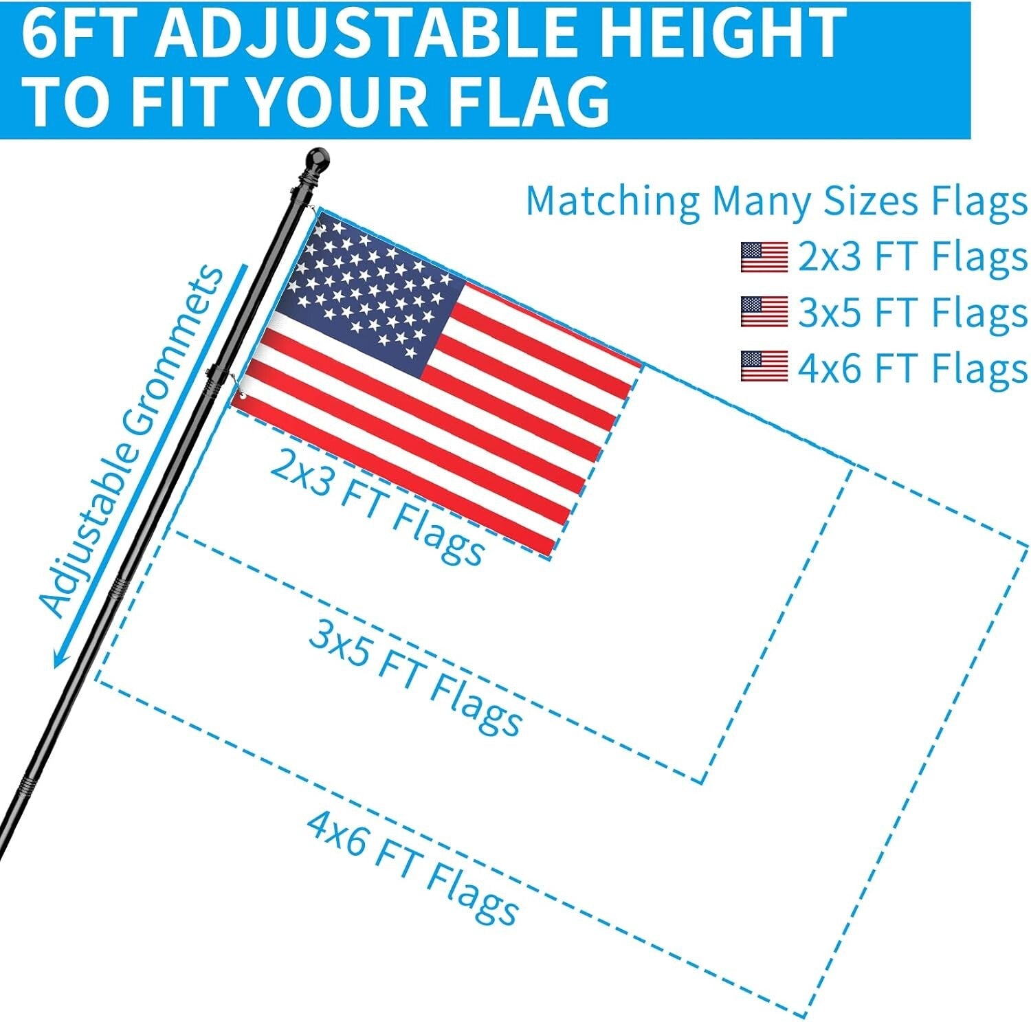 Dual-Flag Pole Set - 6 FT Adjustable Stainless Steel with Tangle-Free Design