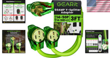 Load image into Gallery viewer, Bright Green 50A Y Splitter Adapter for RV &amp; EV - NEMA 14-50P to 2 NEMA 14-50R