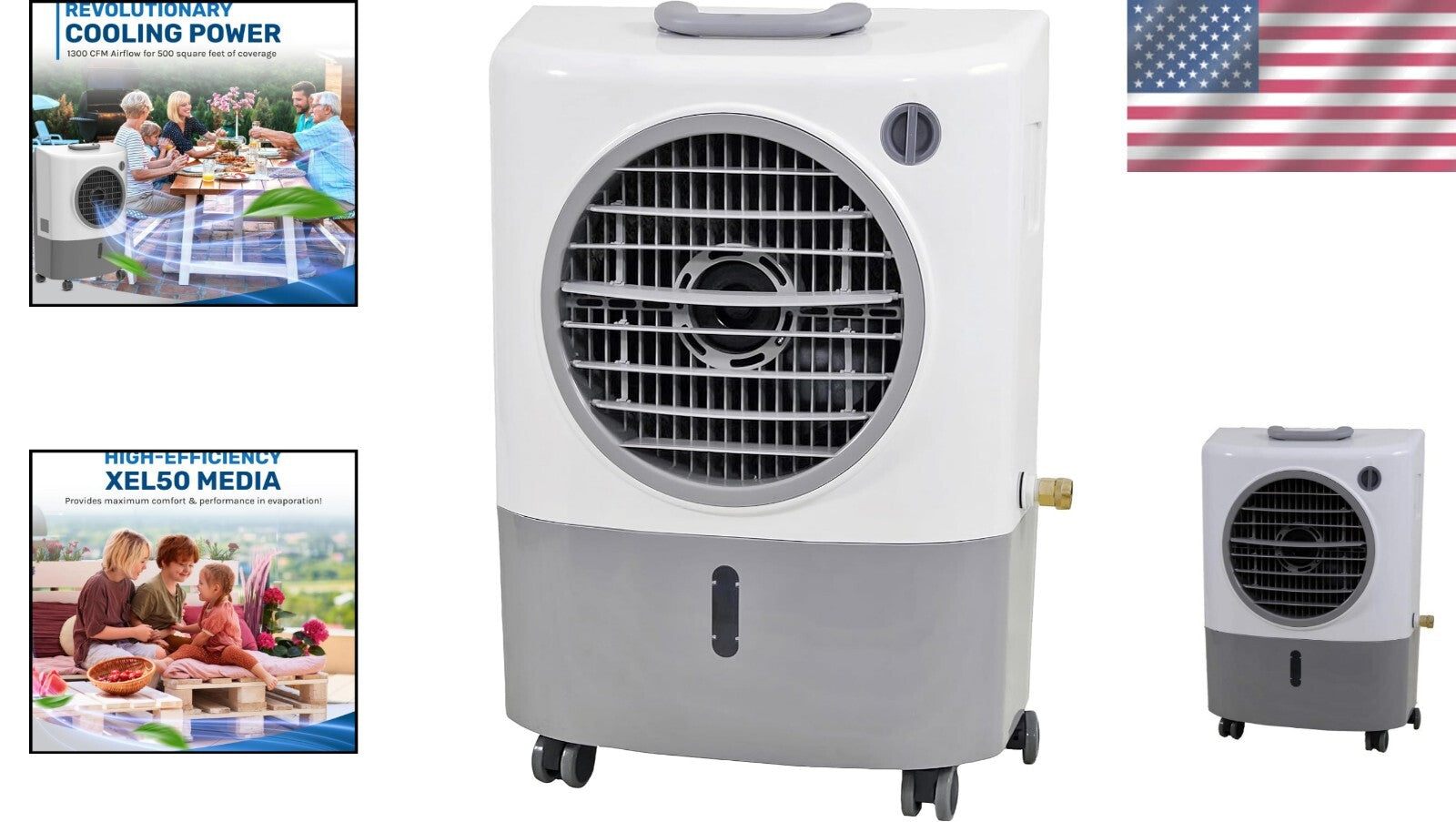 Efficient 1300 CFM Evaporative Air Cooler - 2-Speed Fan for 500 Sq. Ft. Areas