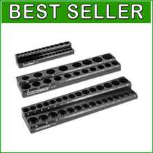 Load image into Gallery viewer, Handy 3-Piece Metric Socket Organizer with Magnetic Hold - Black Tool Storage
