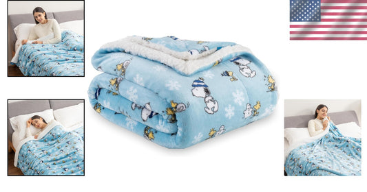 Heavyweight Snoopy & Woodstock Sherpa Blanket 90x90 - Cozy Travel Companion
