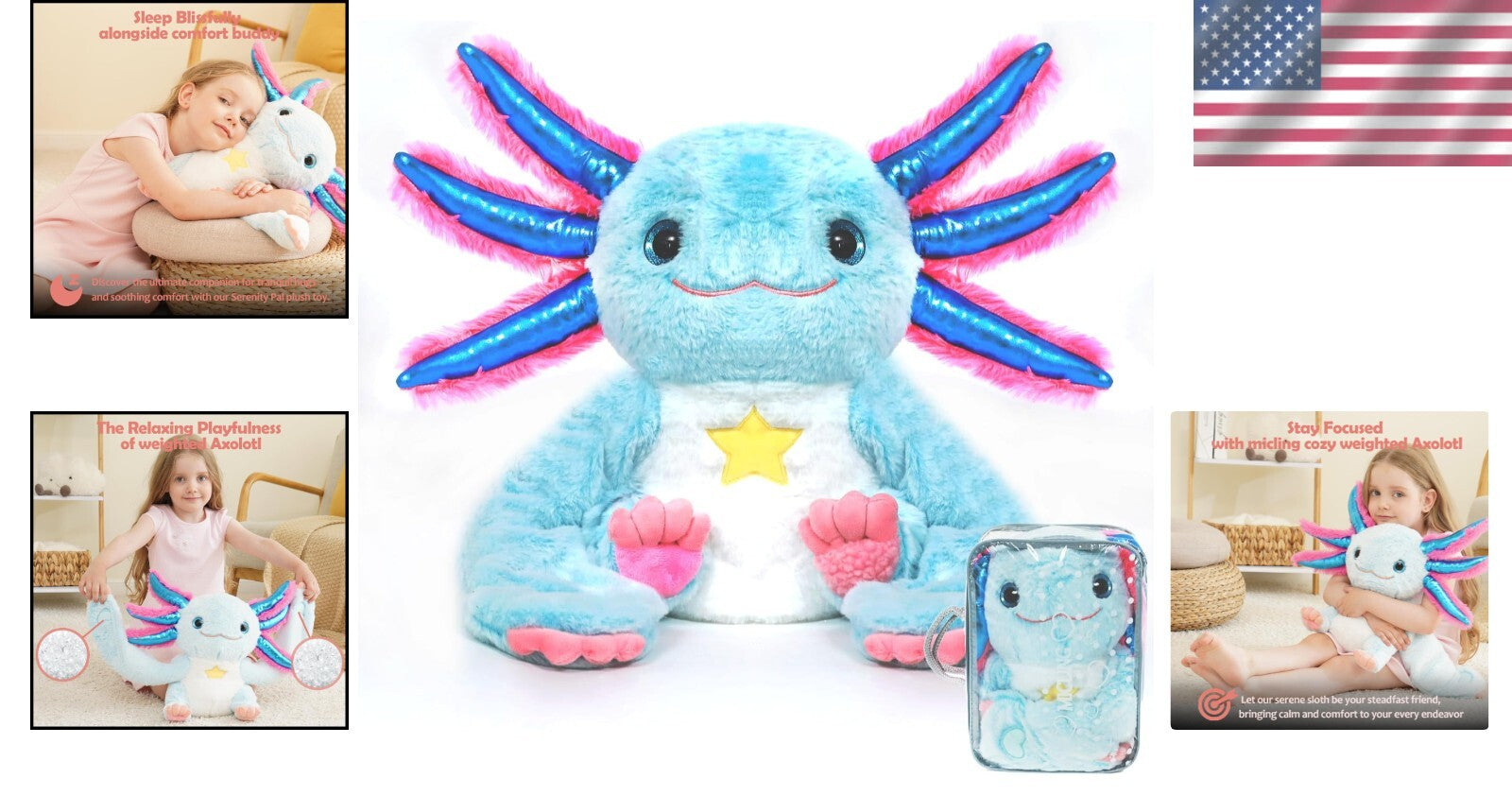 4.5 lbs Weighted Stuffed Animal - Blue Plush for Sensory Needs & Anxiety Relief