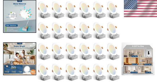 Bright 1050LM Recessed Downlights - 6-Inch, 24-Pack Adjustable Color Temperature