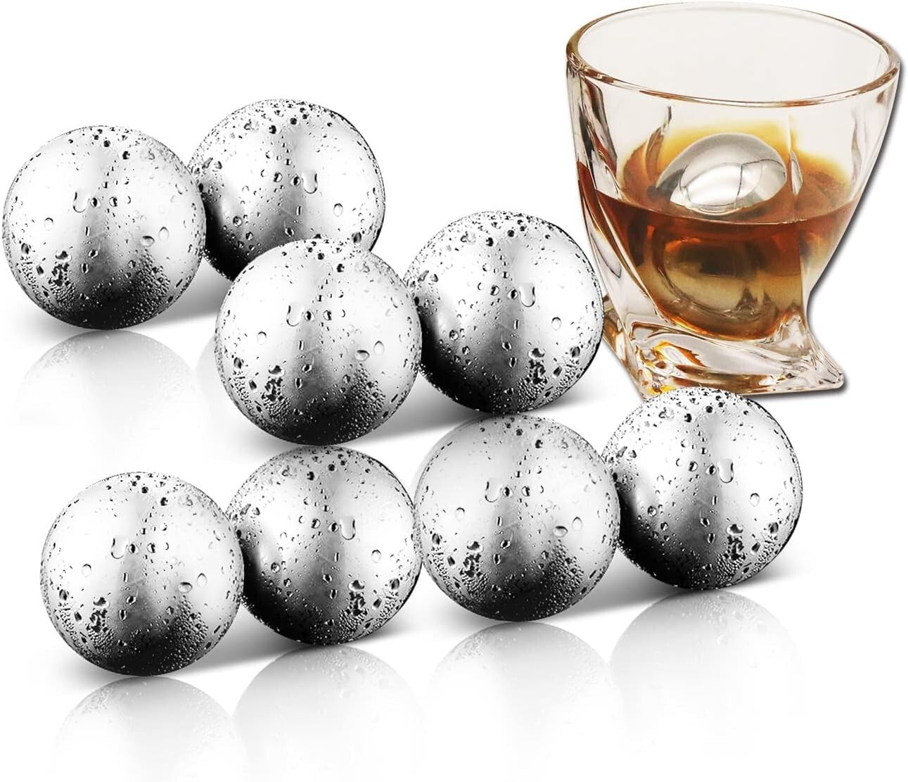 Luxury Whiskey Stone Set - 8 Large Stainless Steel Cubes with Storage Case