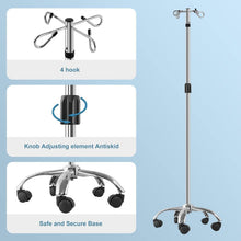 Load image into Gallery viewer, Stainless Steel IV Stands with Mobile Casters &amp; Hooks - 2 Pack for Convenience