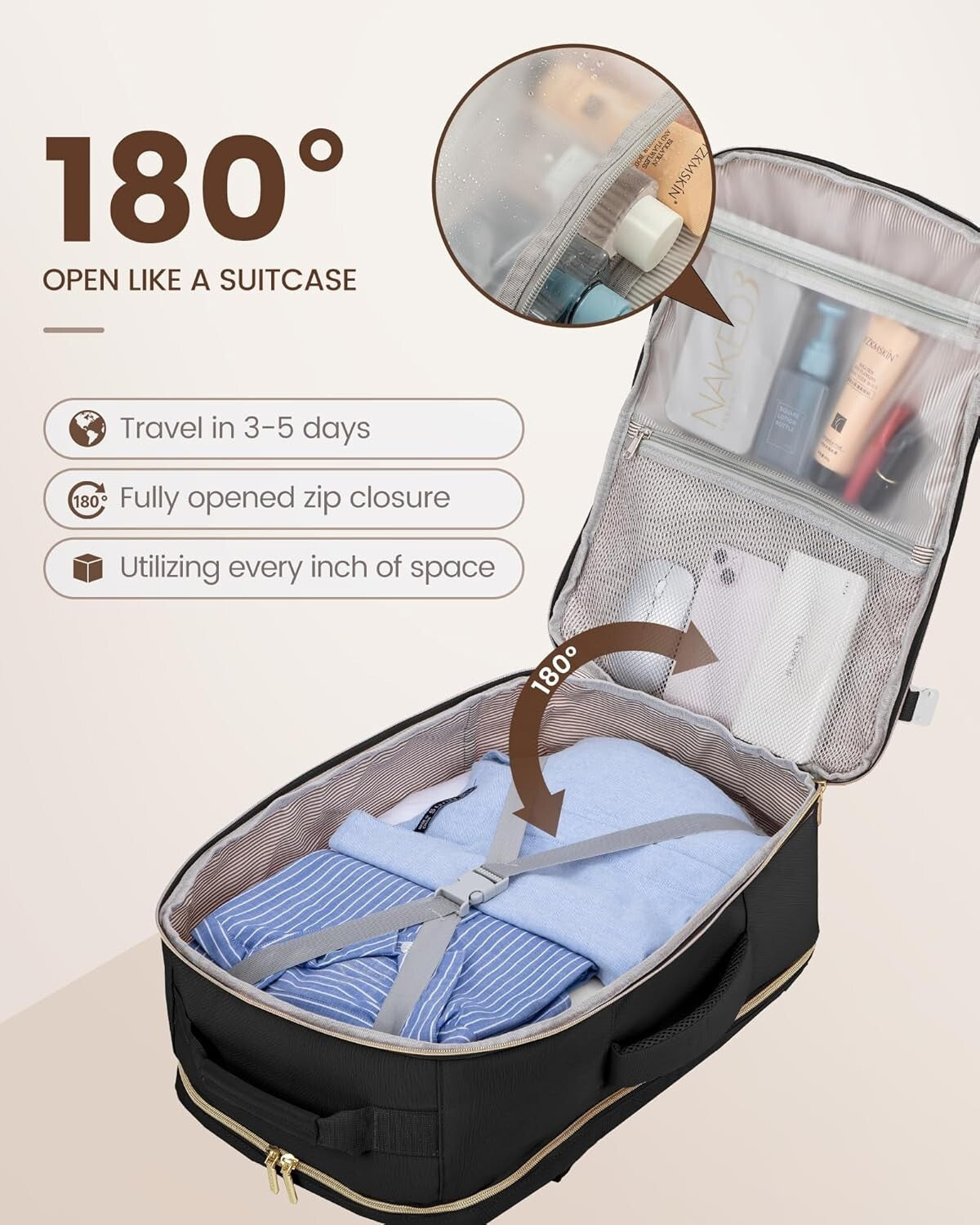 Black Business Weekender Backpack with 18 Inch Laptop & Organizational Cubes