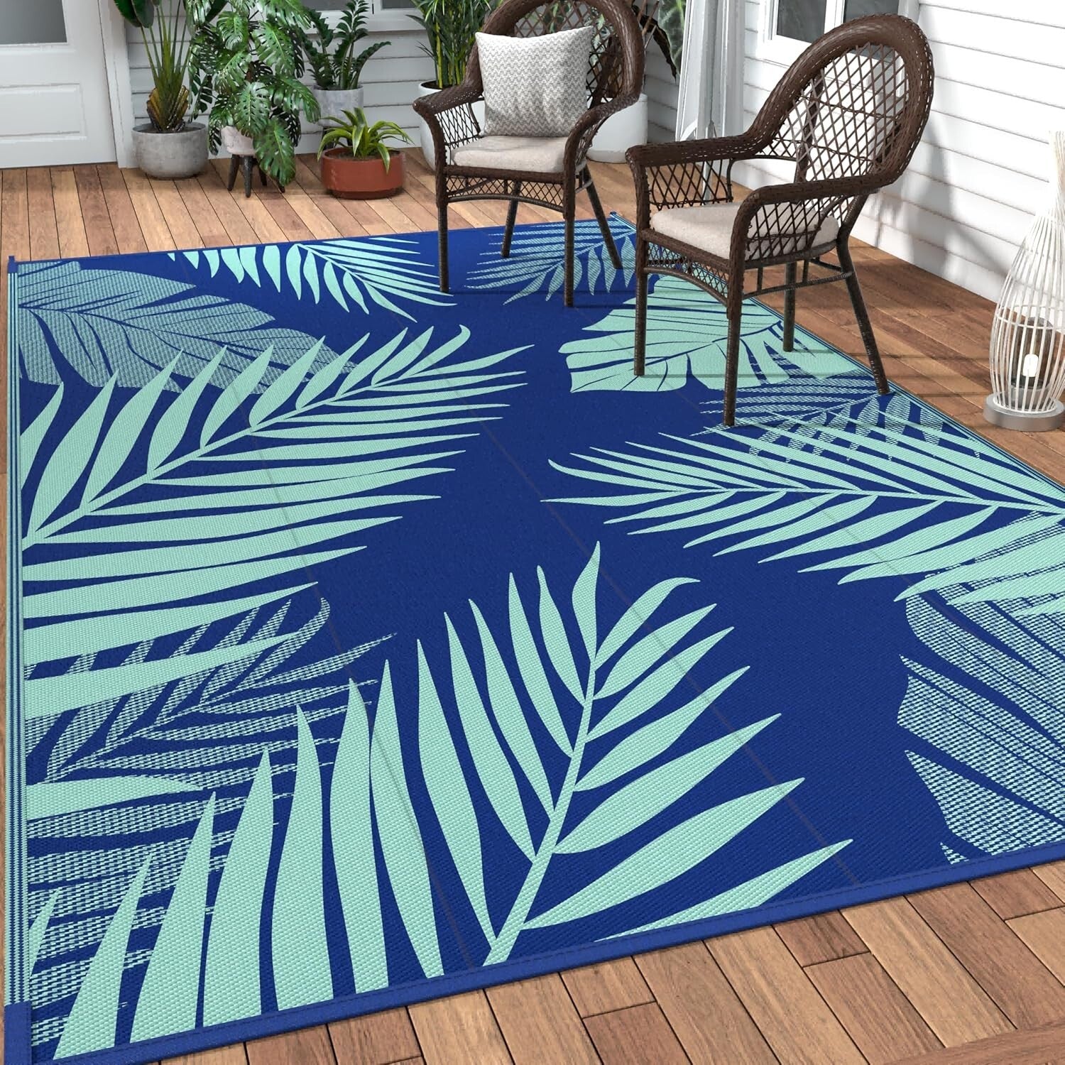 Large Waterproof Area Rug 10' x 14' - Stylish Reversible Pattern for Outdoors