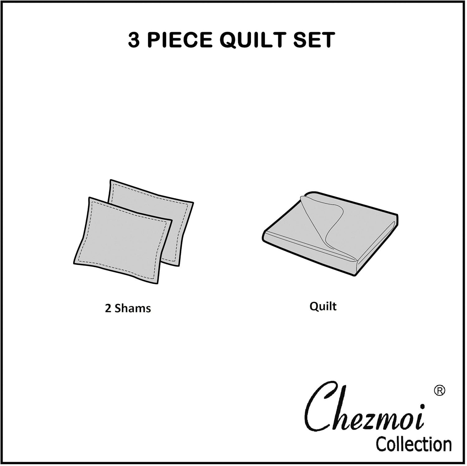 Elegant 3-Piece White Quilt Set Queen - Pre-Washed Cotton with Stitched Pattern