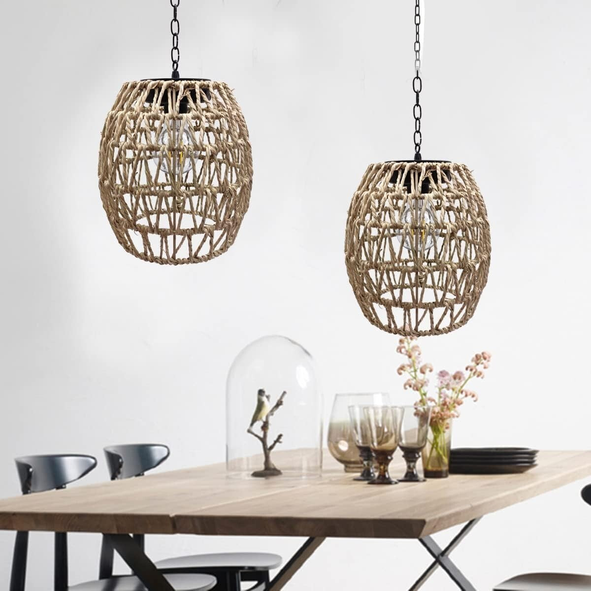 Charming Outdoor Solar Lantern - Woven Bamboo for Garden and Patio Lighting