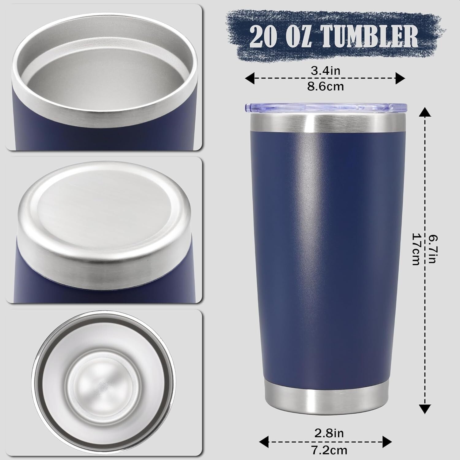 Insulated 20 oz Coffee Travel Mugs - Navy Powder Coated 8-Pack for All Occasions