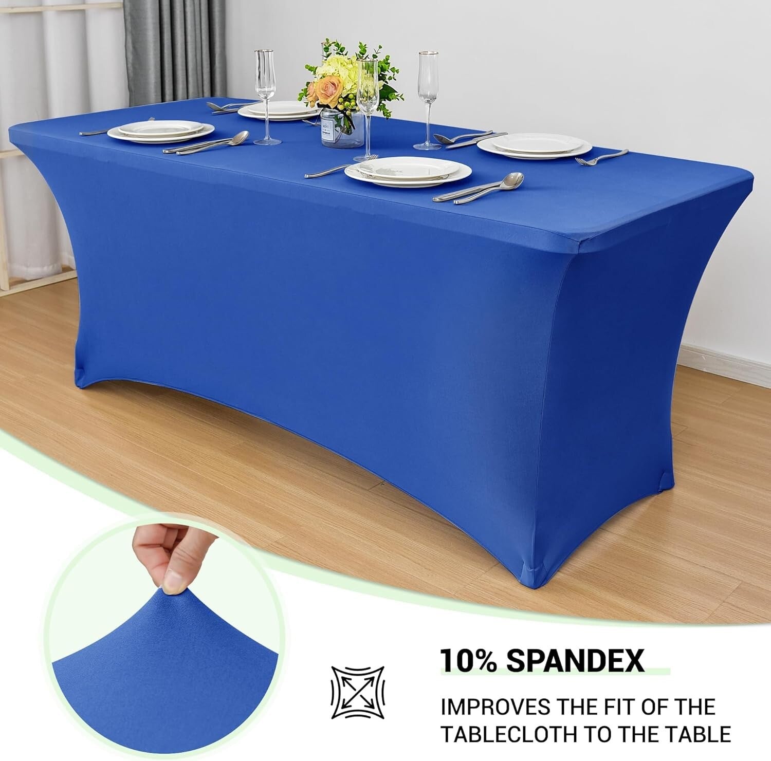 6-Pack Royal Blue Stretch Spandex Table Covers for 6-Foot Tables - All Season