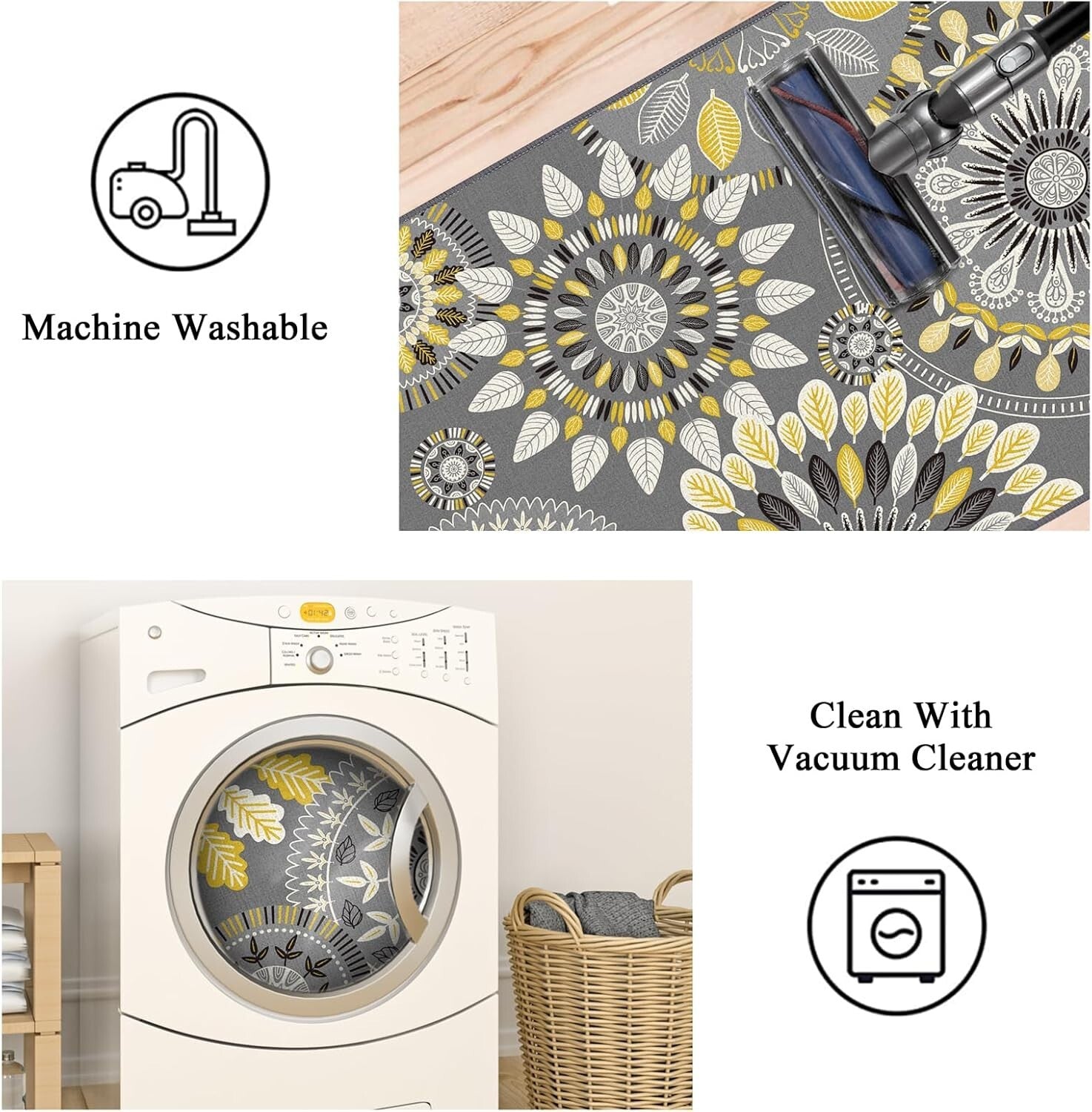 Boho 3-Piece Kitchen Rug Set - Non-Slip Runner & Floral Design for Modern Homes