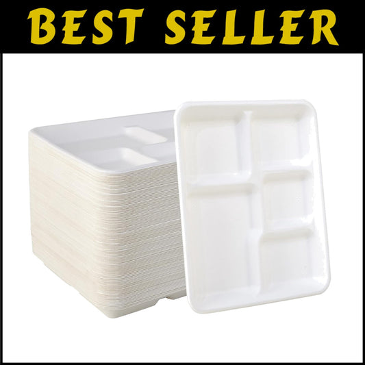 10.25x8.5 Inch Durable 5-Compartment Disposable Plates - Perfect for Kids' Meals