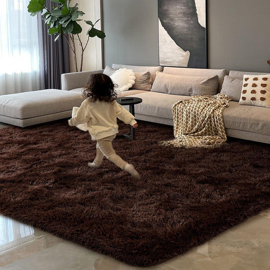 Cozy Solid Chocolate 6x9 Feet Shag Rug - Soft, Safe, and Easy to Clean for Homes