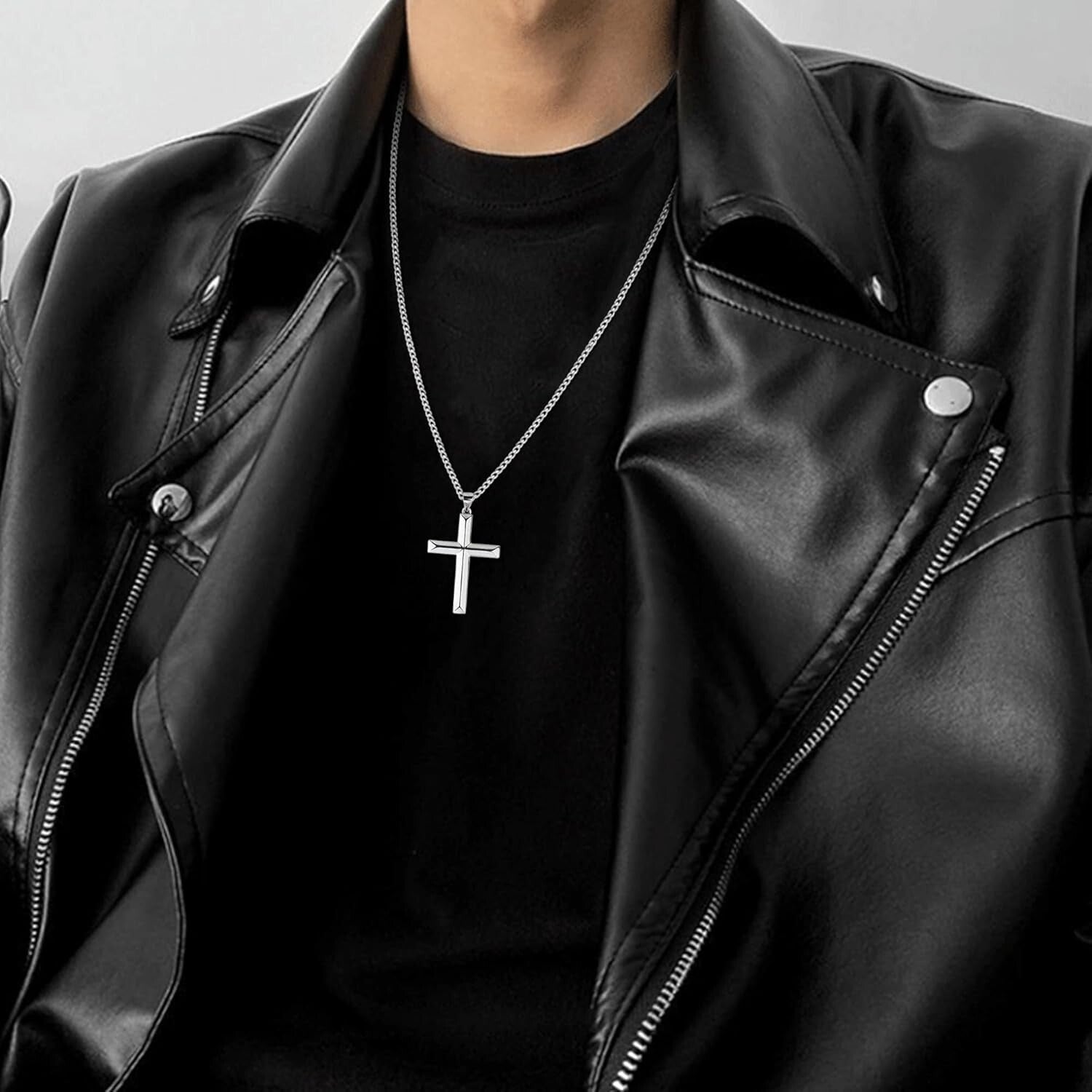 Durable 2mm Silver Cuban Link Cross Pendant Necklace for Men & Women, 16-24 Inch