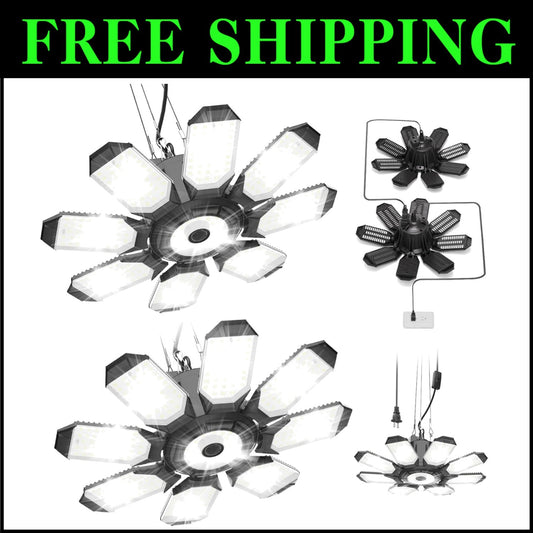 2024 Upgraded 250W LED Garage Lights + 8+1 Panels for Total Lighting Flexibility