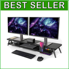 Load image into Gallery viewer, 42.5 Inch Ergonomic Dual Monitor Riser - Stylish Desktop Organizer with Storage