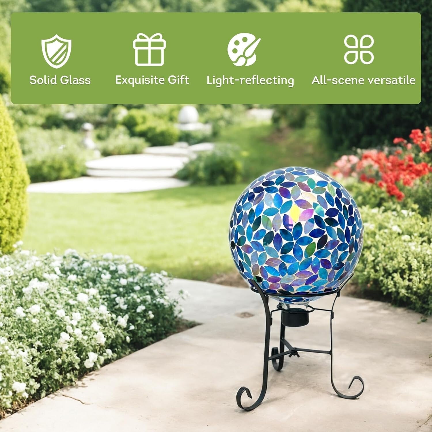 10-inch Artistic Mosaic Gazing Ball – Tranquil Lighting for Outdoor Spaces
