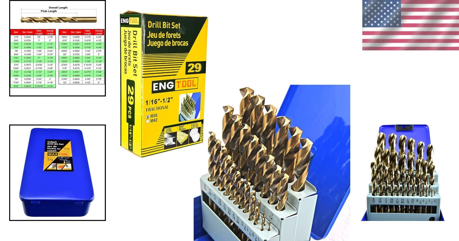 29-Piece Cobalt HSS M35 Drill Bit Set - Precision Gold Finish for Professionals