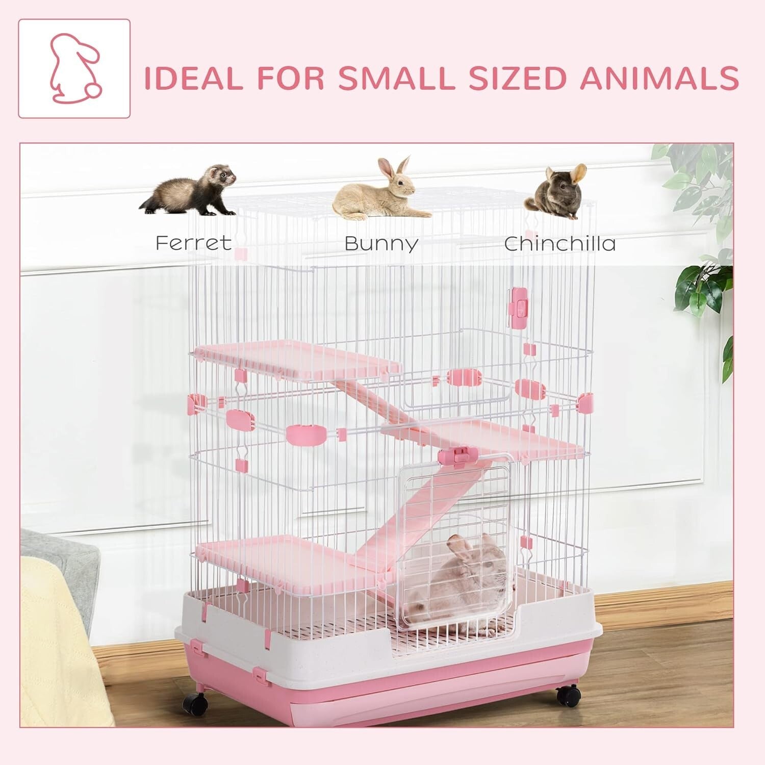 Spacious Wheeled Small Animal Hutch with Removable Tray - Perfect for Bunnies