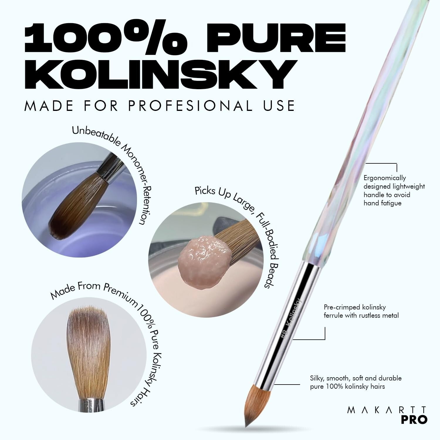 Professional Kolinsky Acrylic Nail Brush for Beginners and Pros - Crystal Handle