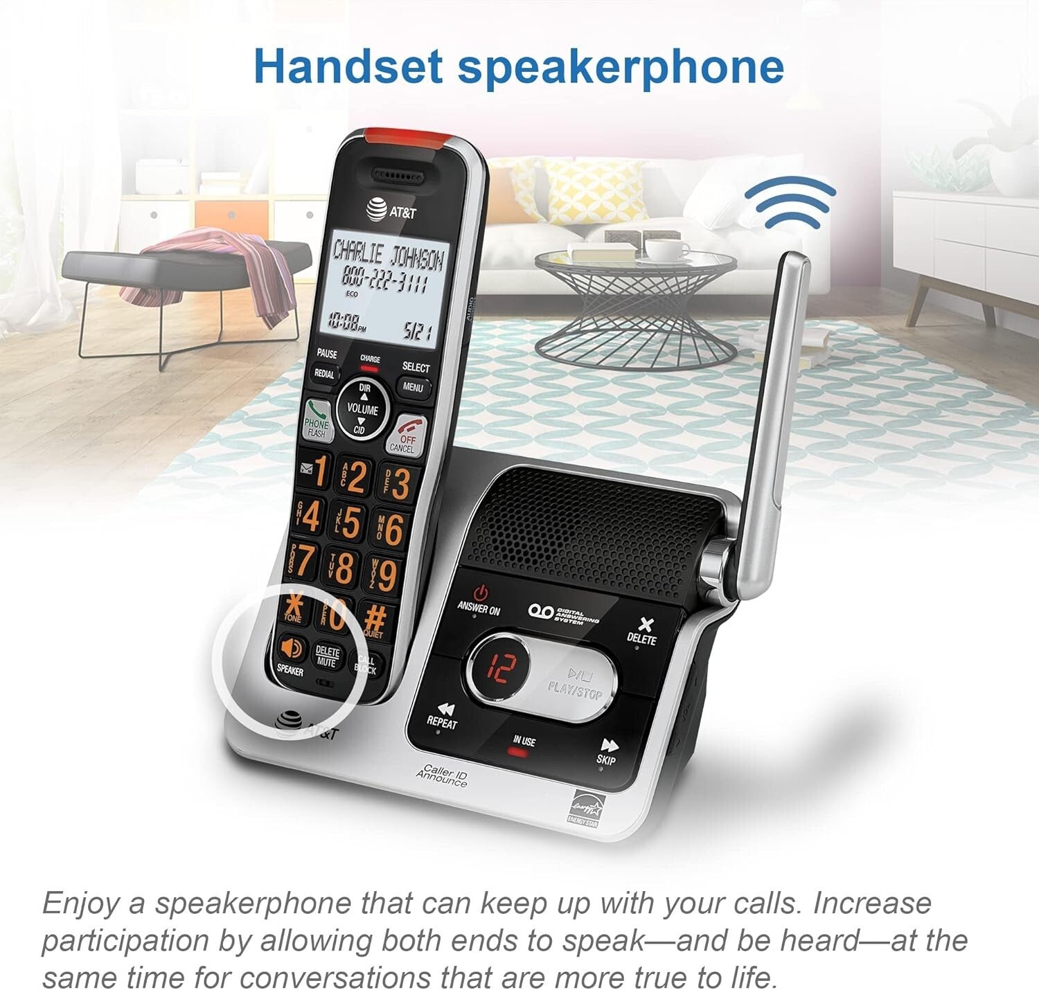 Innovative Silver/Black DECT 6.0 Cordless Phone with 22 Min Answering Machine