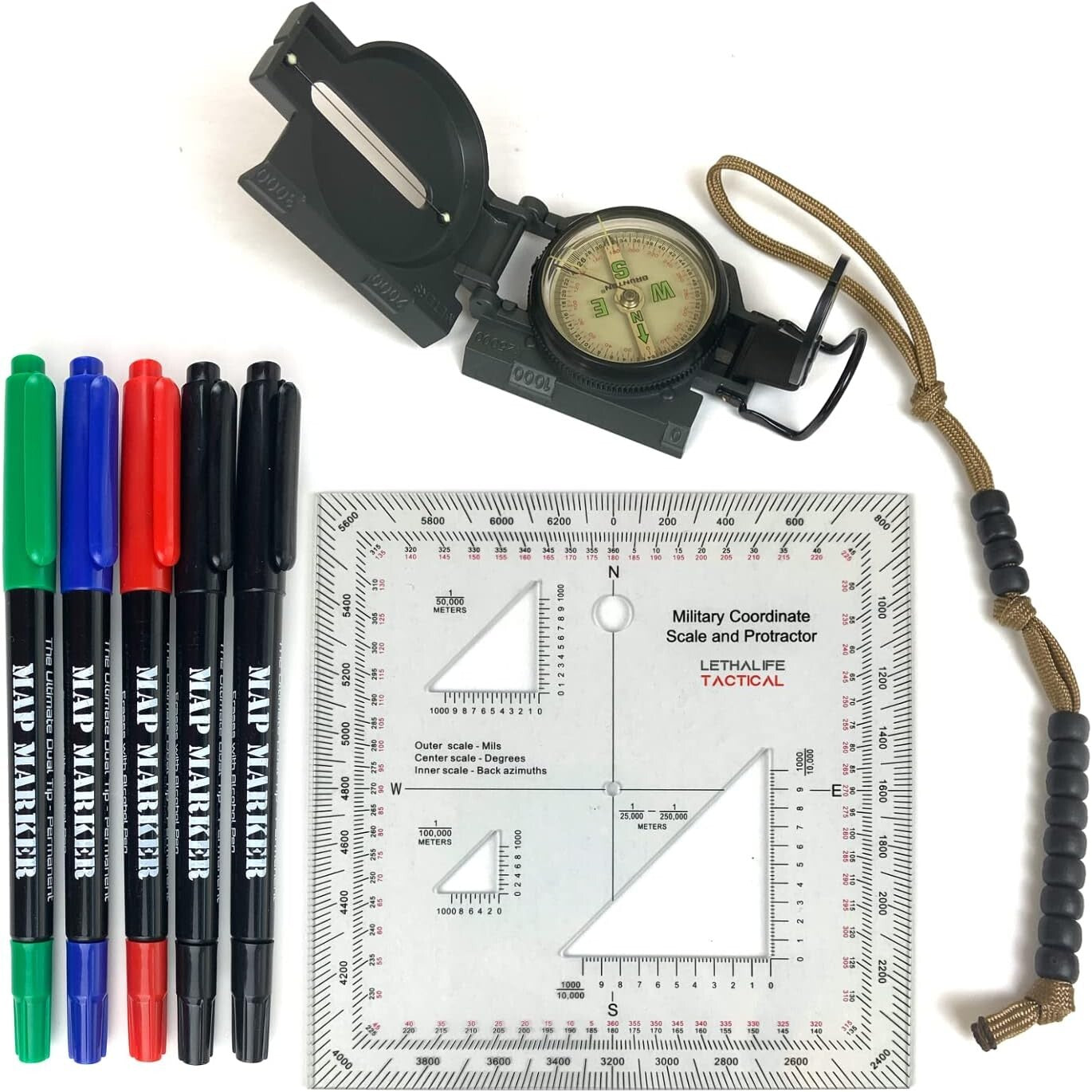 Advanced Land Nav Kit: Lensatic Compass, Protractor & Markers for Tactical Use