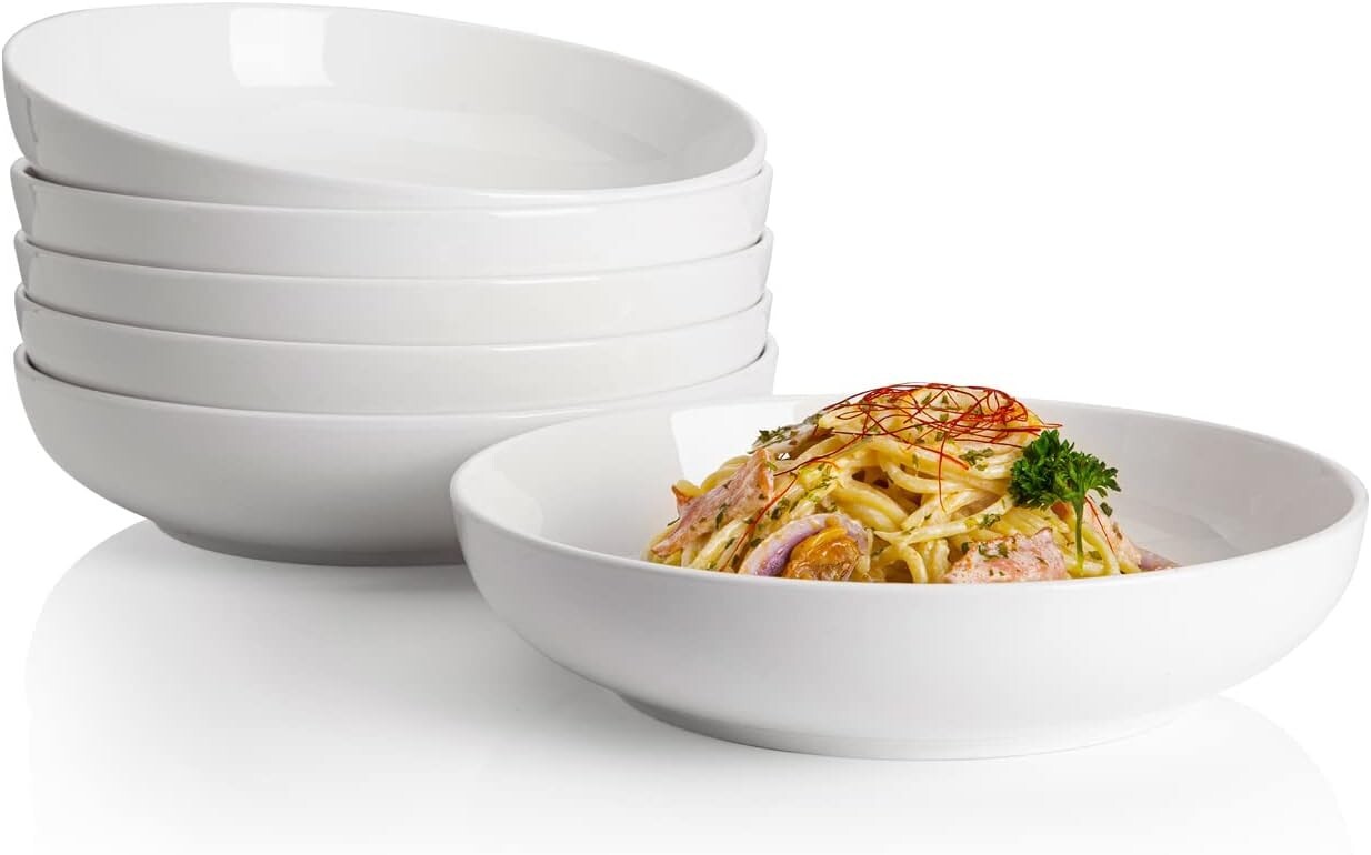 7.6 Inch Stackable White Salad Bowls - Microwave & Dishwasher Safe Set of 6