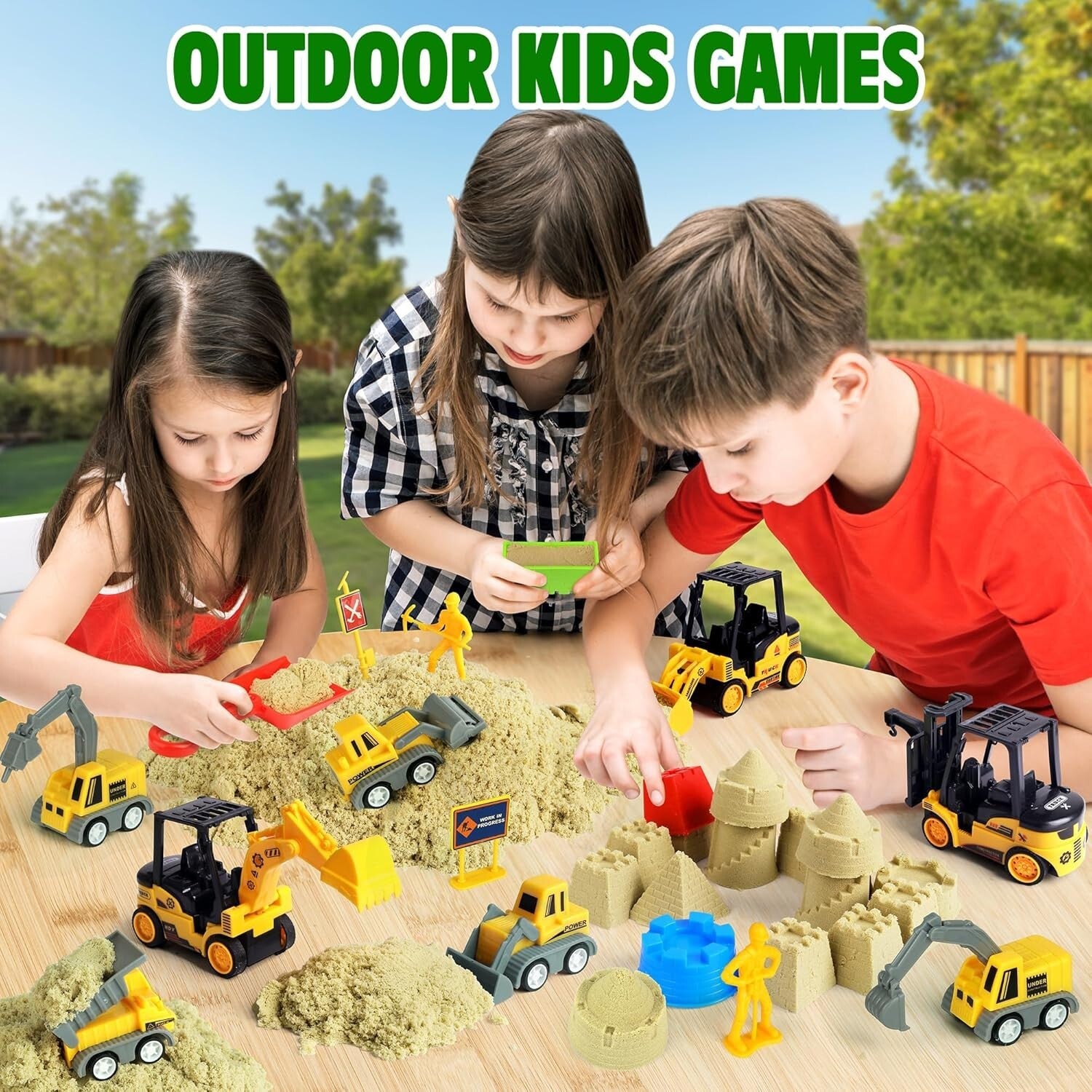 Large 36Pc Construction Sand Play Set with Trucks, Workers & Molding Accessories