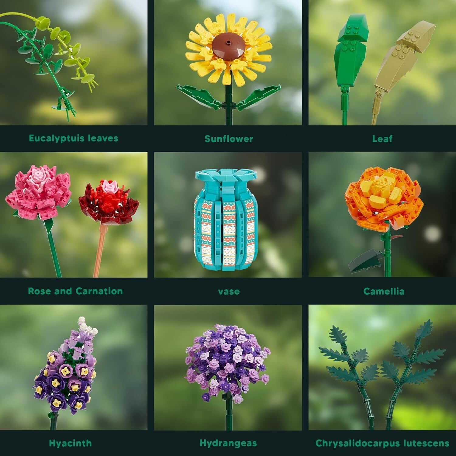 Customizable Flower Bouquet Building Blocks Set - 8 Unique Designs for Any Space