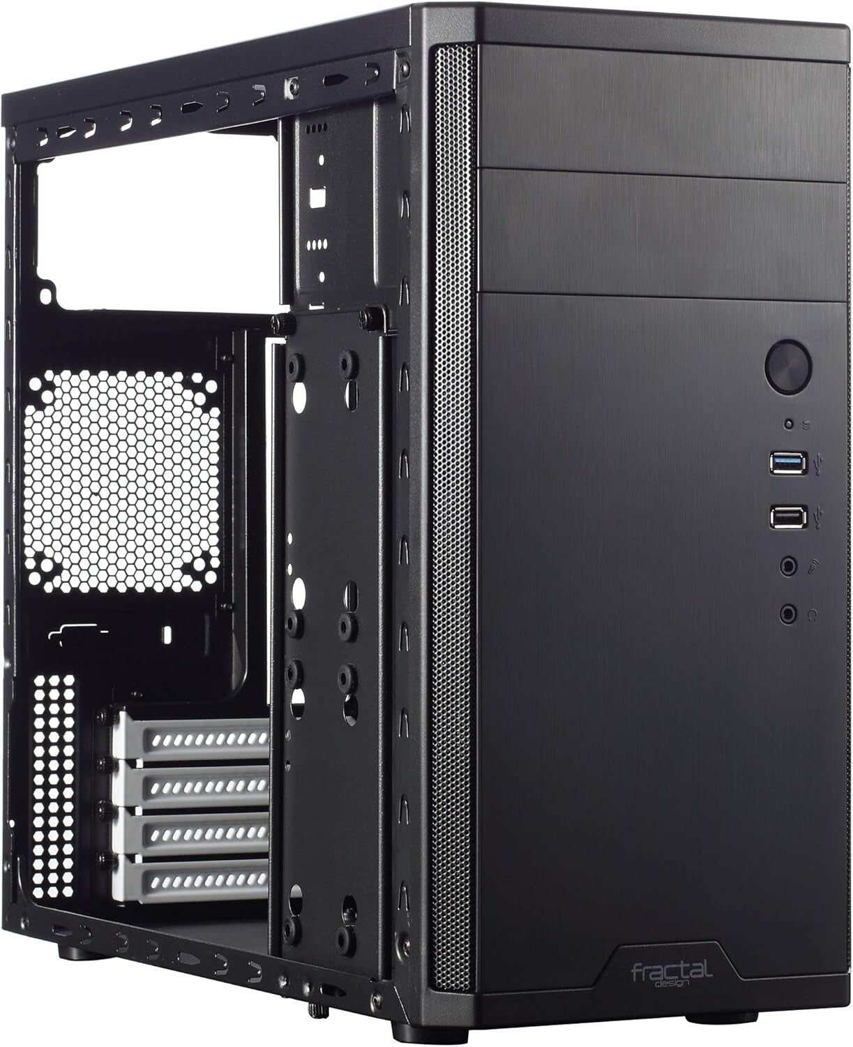 Brushed Aluminum Mini Tower Case with Vertical Storage Solution for PCs