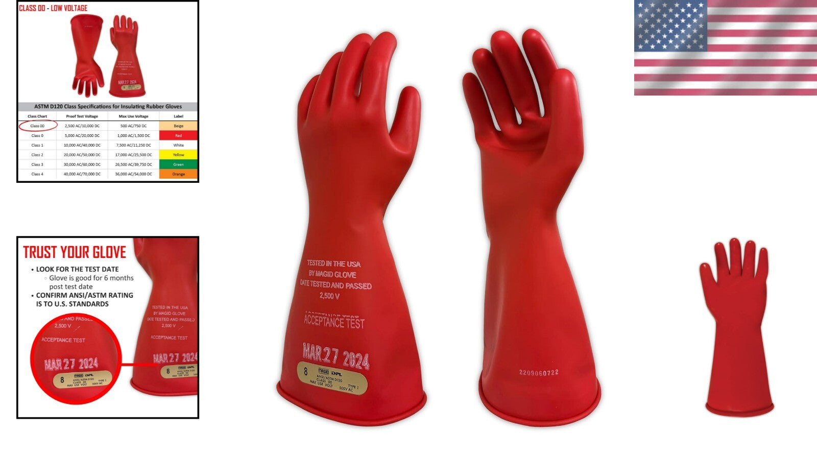 Durable Size 10 Class 00 Red Electrical Insulating Gloves - 14
